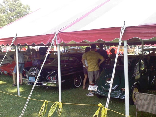 40 by 80 striped tent rental for Wisconsin Dells car show