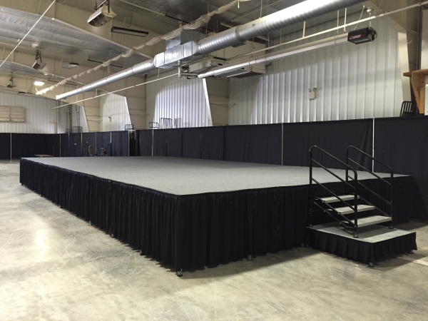 Mobile stage rental with skirting, steps and railing in Milwaukee Wisconsin