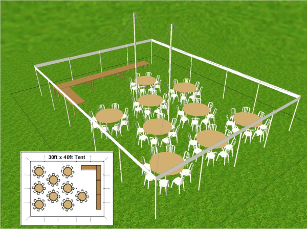 30 foot by 40 foot Tent Layout for Immediate Family