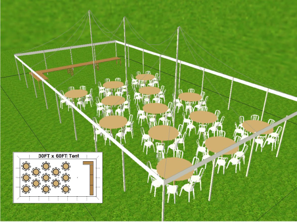 30 by 60 foot Tent Layout for Family and Friends