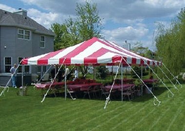 20 by 30 foot Striped Tent for rent in Brookfield & Madison