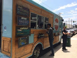 Food trucks for wedding reception catering.