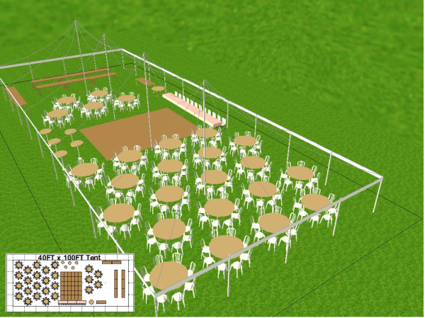 Layout of 40 by 100 foot Wedding Reception Tent Rental Green Bay 40 by 100 foot Dance Tent Layout