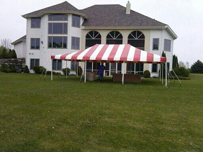 Red and white striped event tent Glendale back yard party tent rental
