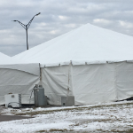Weighted frame tent rental for ice fishing trip in Wisconsin